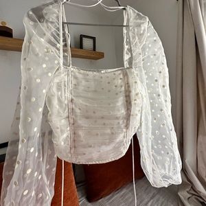 White dotted sheer armed blouse